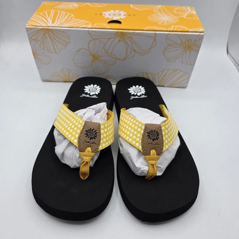Yellow Box Shoes Womens 9.5 Yellow FROMY Thong Flip Flop Sandal Polka Dot Casual - Picture 10 of 10